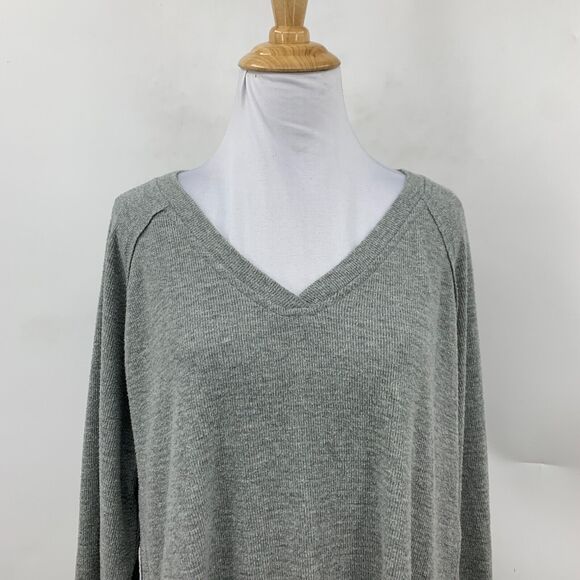 Wildfox Haley Sweater Womens XL Grey V Neck Raglan Brushed Waffle Knit Pullover - Picture 3 of 11